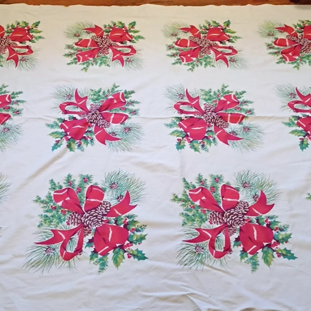 Festive Holiday Tablecloth with Red Bows